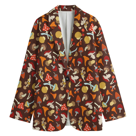 Cartoon Mushroom Pattern Print Women's Cotton Blazer