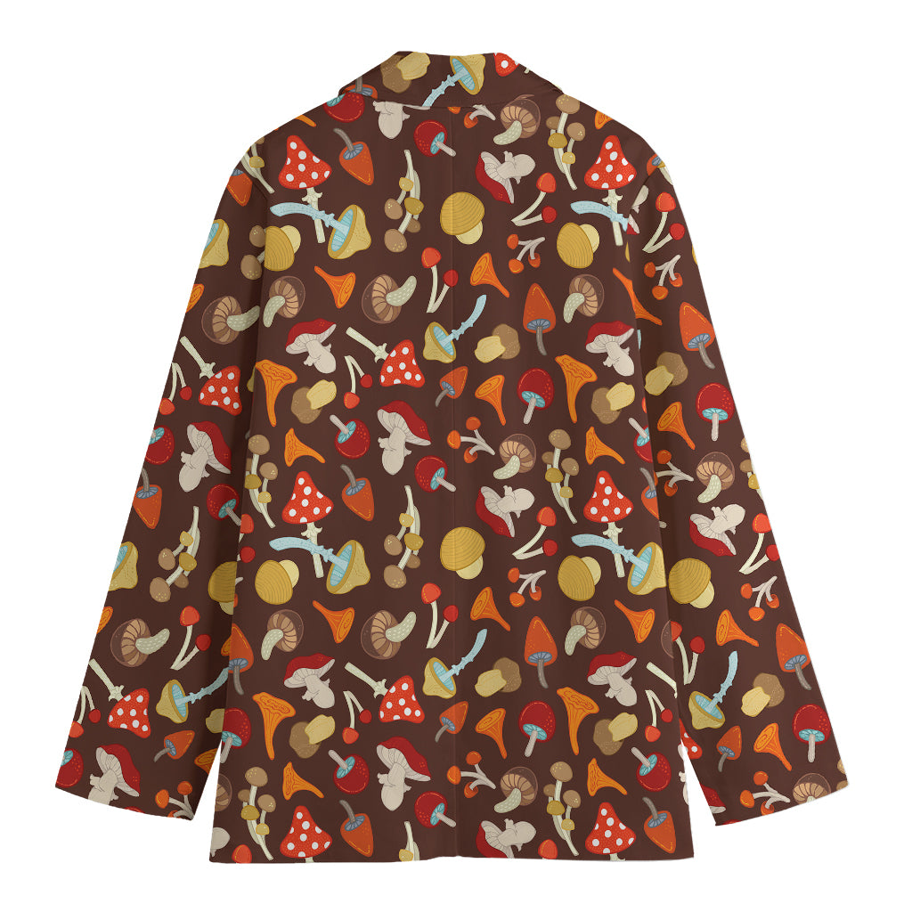 Cartoon Mushroom Pattern Print Women's Cotton Blazer