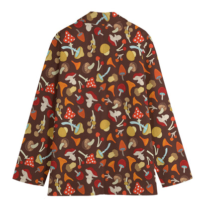 Cartoon Mushroom Pattern Print Women's Cotton Blazer
