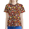 Cartoon Mushroom Pattern Print Women's Polo Shirt