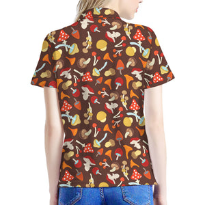 Cartoon Mushroom Pattern Print Women's Polo Shirt