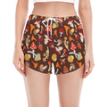Cartoon Mushroom Pattern Print Women's Split Running Shorts