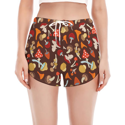 Cartoon Mushroom Pattern Print Women's Split Running Shorts