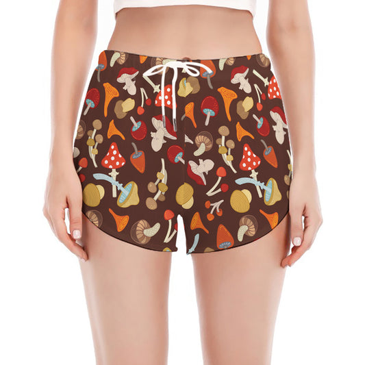 Cartoon Mushroom Pattern Print Women's Split Running Shorts