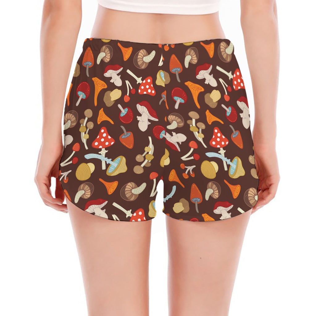 Cartoon Mushroom Pattern Print Women's Split Running Shorts