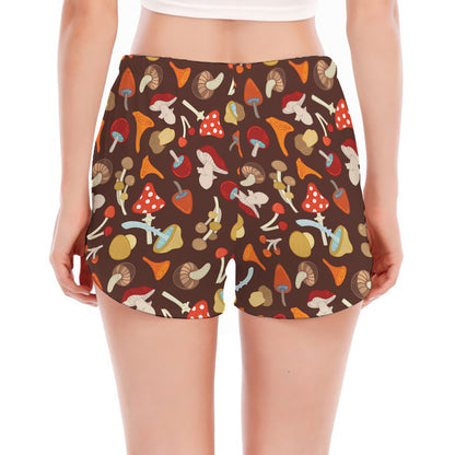 Cartoon Mushroom Pattern Print Women's Split Running Shorts