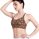 Cartoon Mushroom Pattern Print Women's Sports Bra