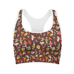Cartoon Mushroom Pattern Print Women's Sports Bra
