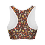 Cartoon Mushroom Pattern Print Women's Sports Bra