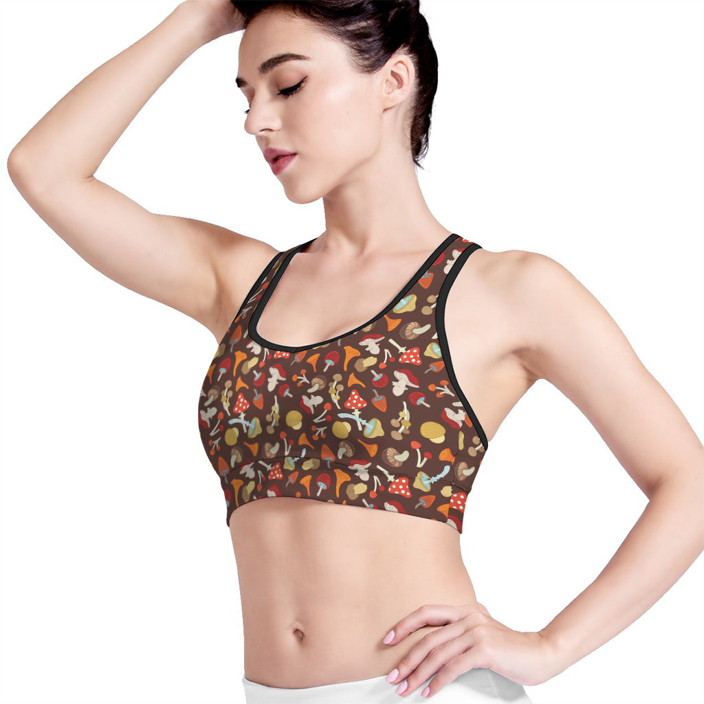 Cartoon Mushroom Pattern Print Women's Sports Bra