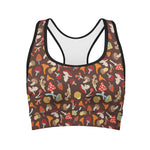 Cartoon Mushroom Pattern Print Women's Sports Bra