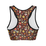 Cartoon Mushroom Pattern Print Women's Sports Bra