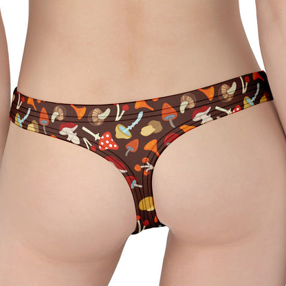 Cartoon Mushroom Pattern Print Women's Thong