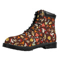 Cartoon Mushroom Pattern Print Padded Collar Lace Up Boots