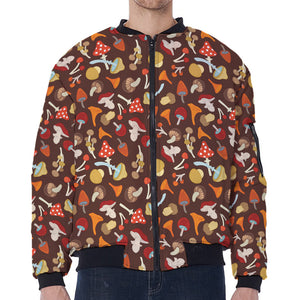 Cartoon Mushroom Pattern Print Zip Sleeve Bomber Jacket