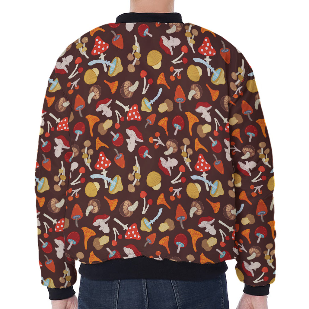 Cartoon Mushroom Pattern Print Zip Sleeve Bomber Jacket