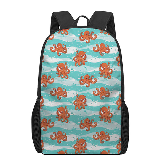 Cartoon Octopus Pattern Print 17 Inch Backpack