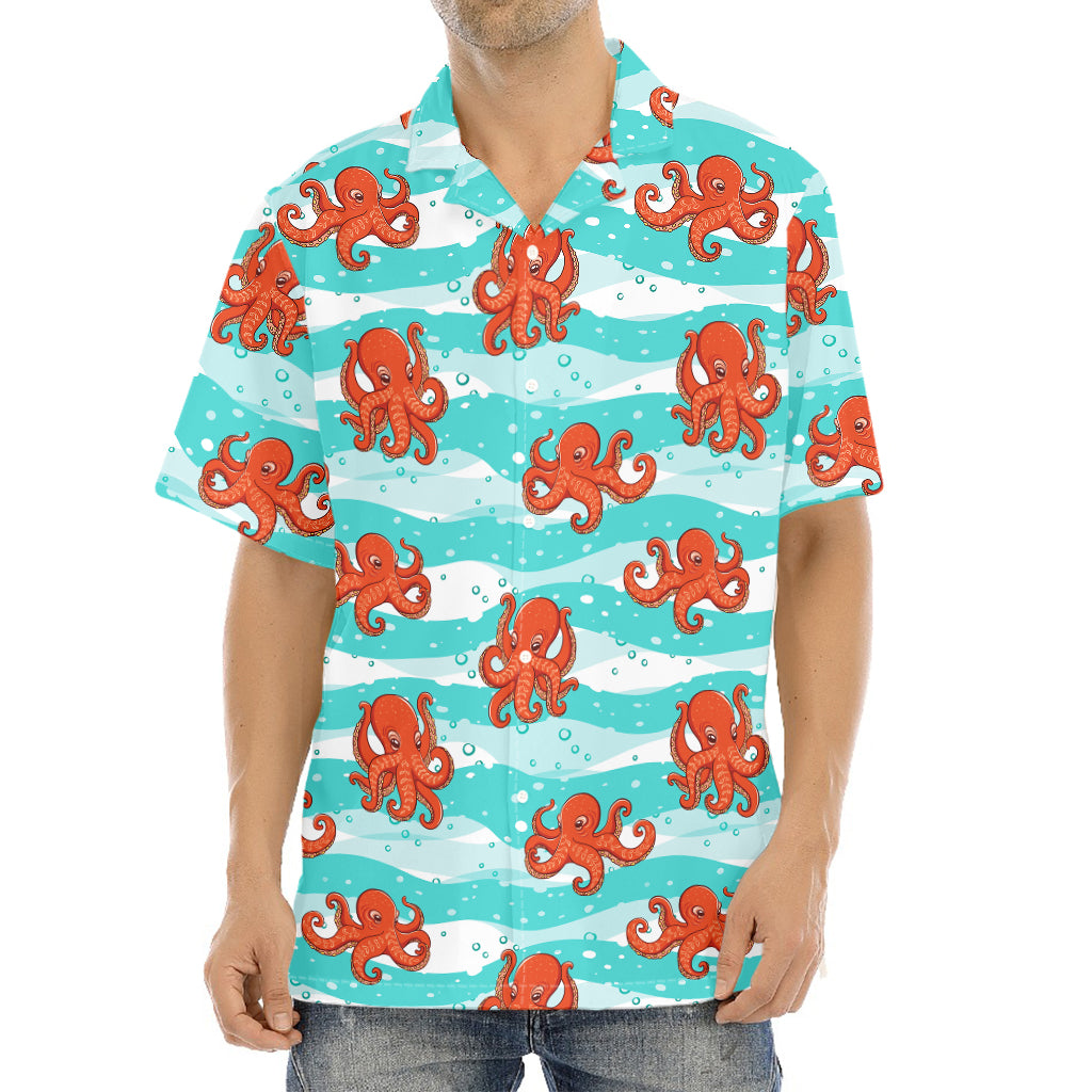 Cartoon Octopus Pattern Print Aloha Shirt