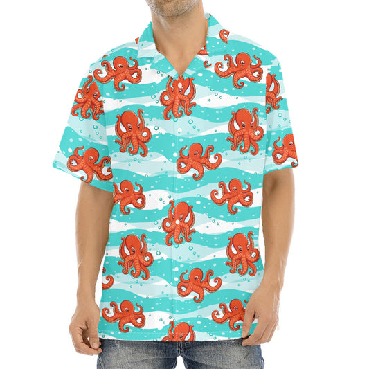 Cartoon Octopus Pattern Print Aloha Shirt