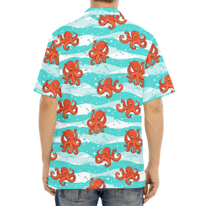 Cartoon Octopus Pattern Print Aloha Shirt