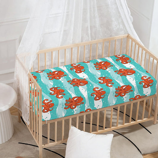Cartoon Octopus Pattern Print Baby Crib Sheet
