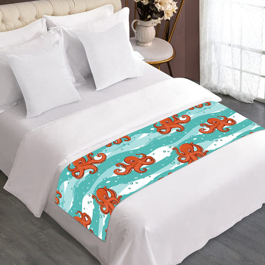 Cartoon Octopus Pattern Print Bed Runner