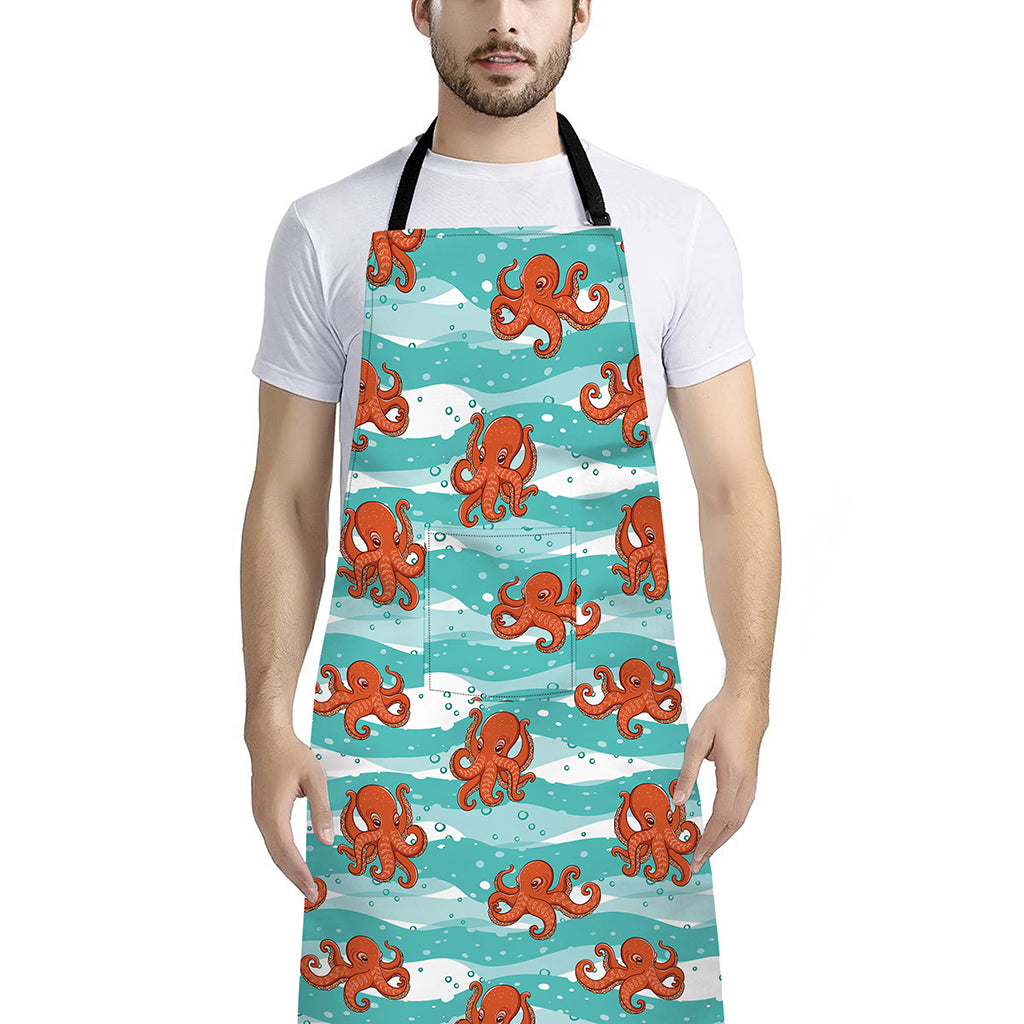Cartoon Octopus Pattern Print Bib Apron With Pocket