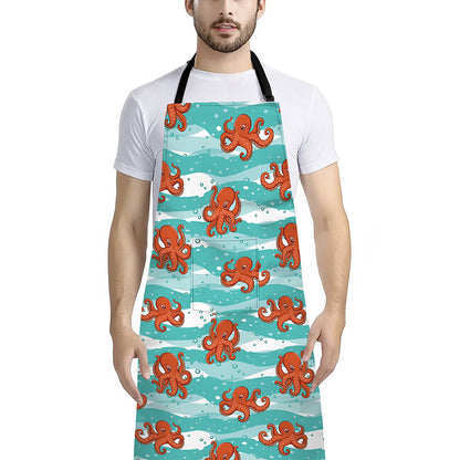 Cartoon Octopus Pattern Print Bib Apron With Pocket