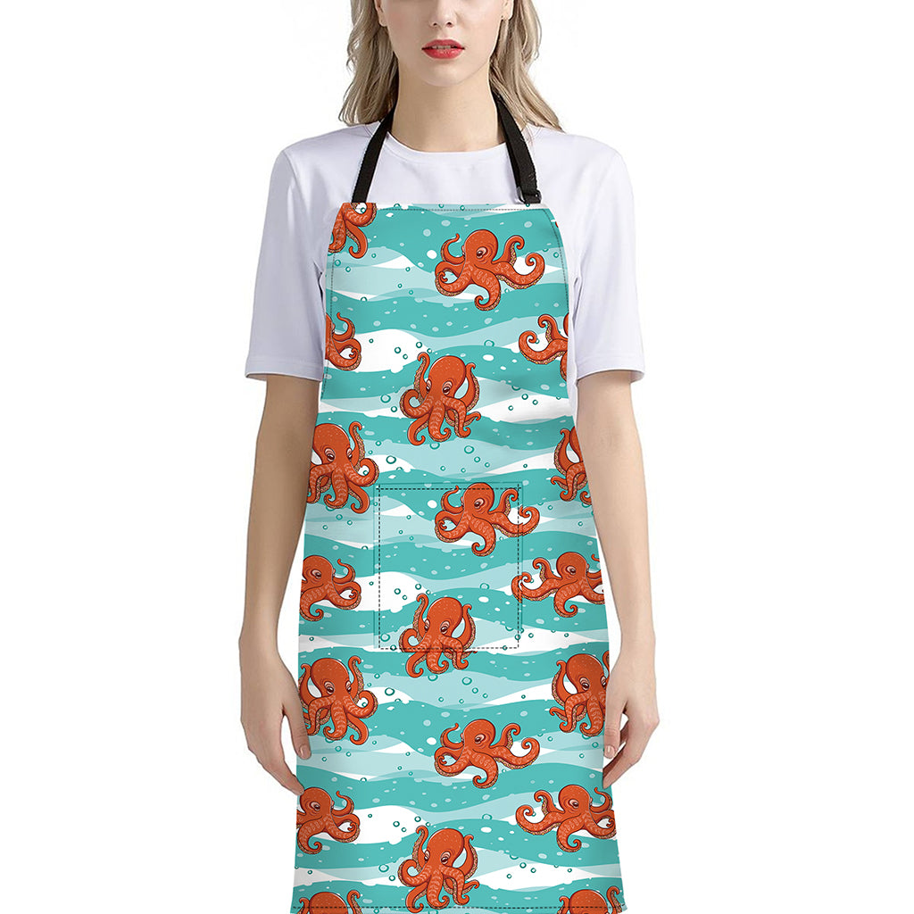 Cartoon Octopus Pattern Print Bib Apron With Pocket