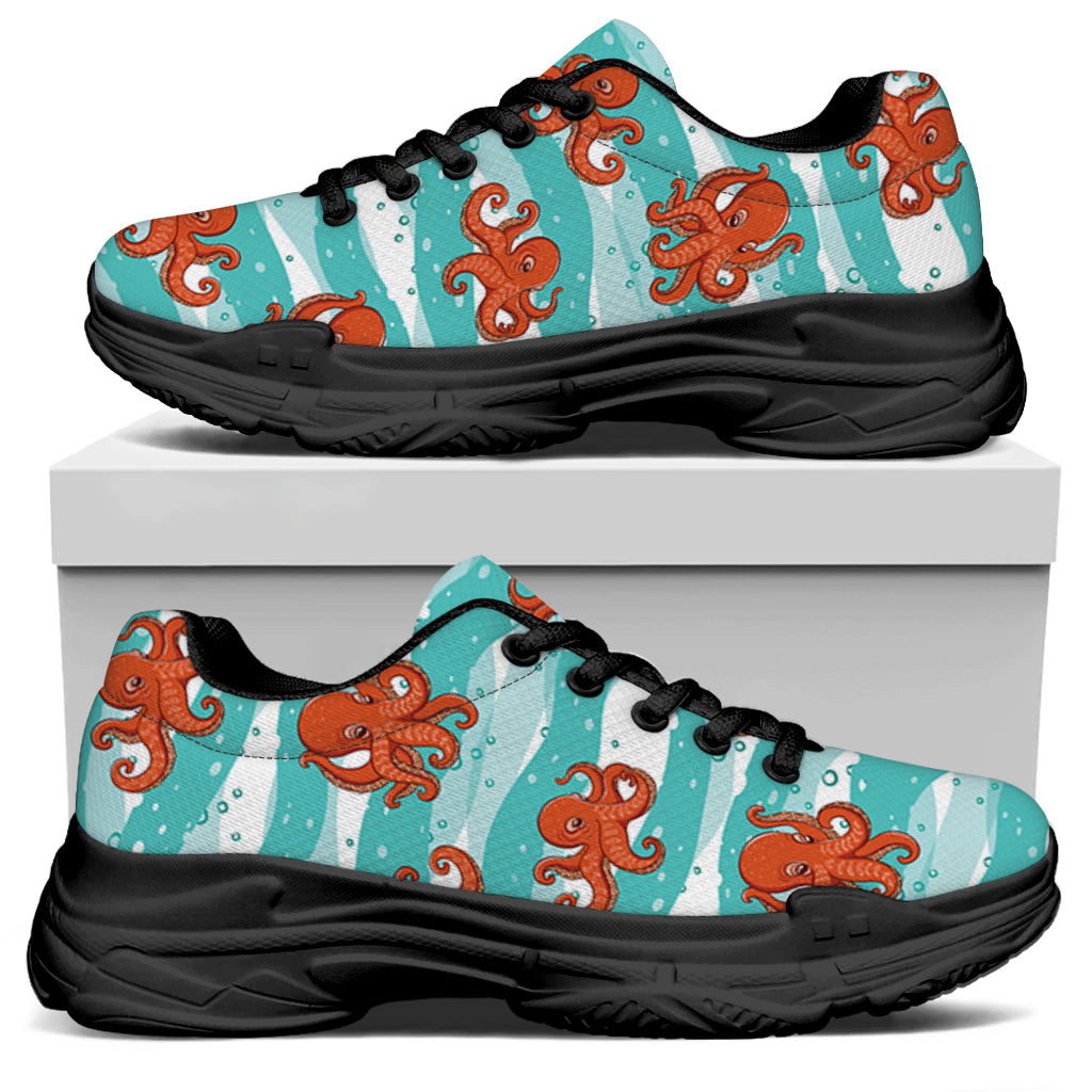 Cartoon Octopus Pattern Print Black Chunky Shoes