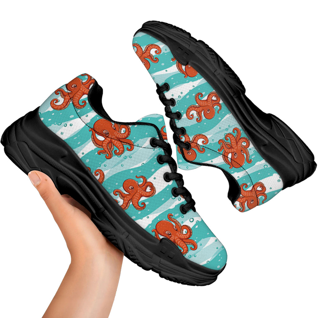 Cartoon Octopus Pattern Print Black Chunky Shoes