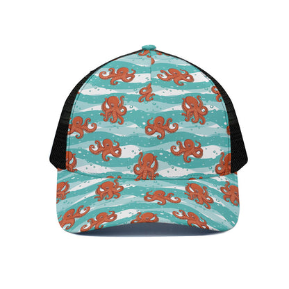 Cartoon Octopus Pattern Print Black Mesh Trucker Cap