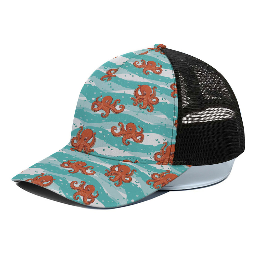Cartoon Octopus Pattern Print Black Mesh Trucker Cap