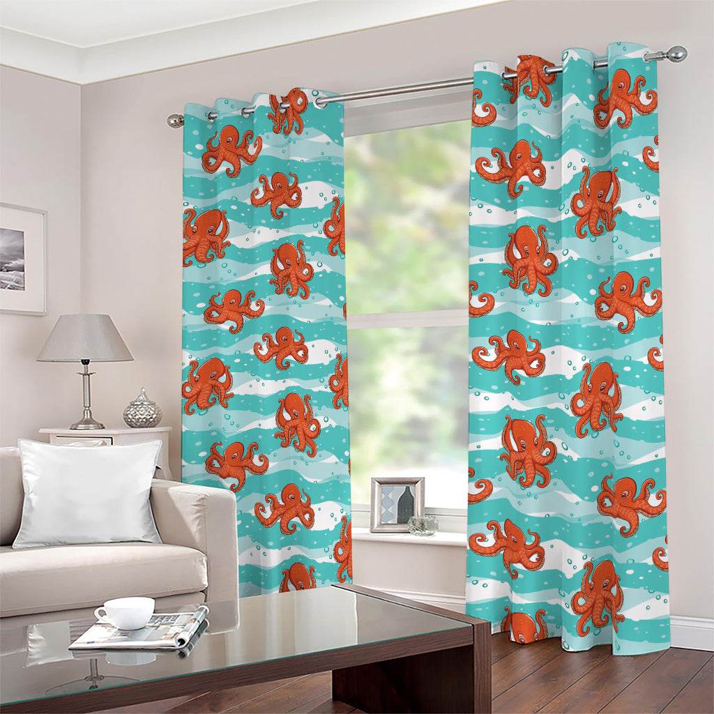 Cartoon Octopus Pattern Print Blackout Grommet Curtains