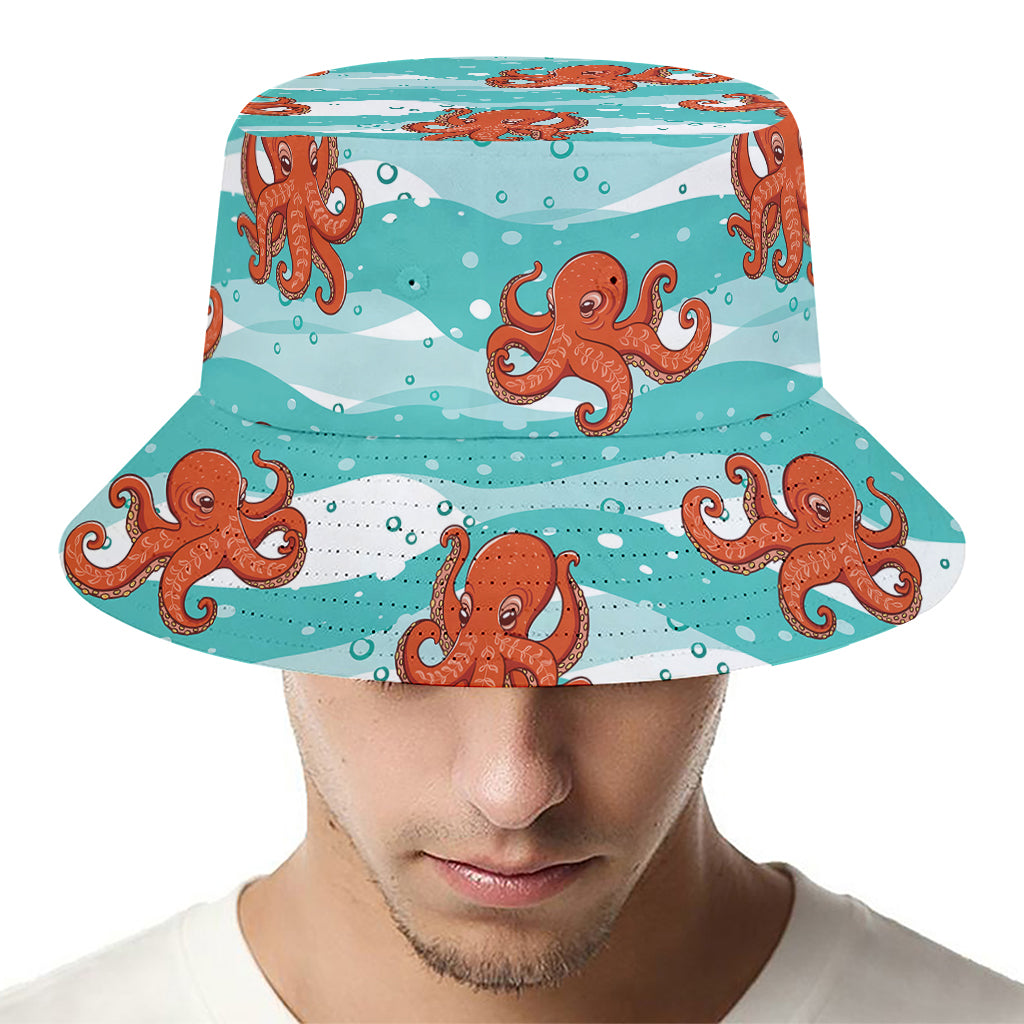Cartoon Octopus Pattern Print Bucket Hat