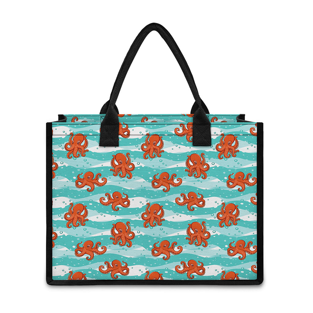 Cartoon Octopus Pattern Print Canvas Tote Bag