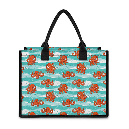 Cartoon Octopus Pattern Print Canvas Tote Bag