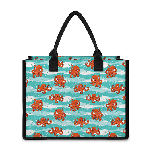 Cartoon Octopus Pattern Print Canvas Tote Bag