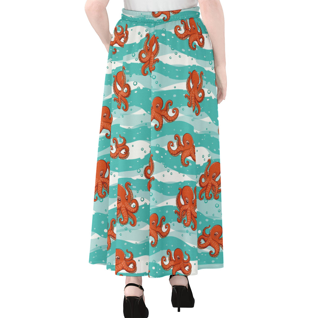 Cartoon Octopus Pattern Print Chiffon Maxi Skirt