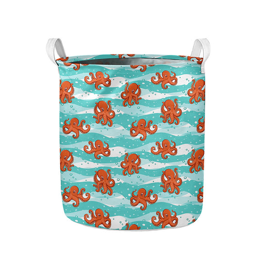 Cartoon Octopus Pattern Print Collapsible Laundry Basket