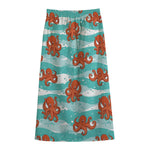 Cartoon Octopus Pattern Print Cotton Front Slit Maxi Skirt