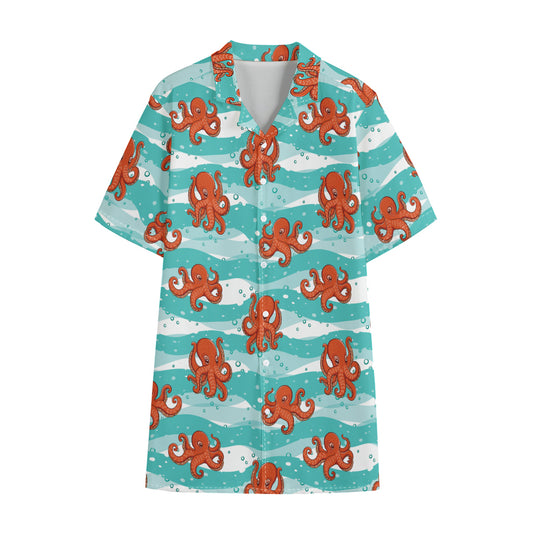 Cartoon Octopus Pattern Print Cotton Hawaiian Shirt