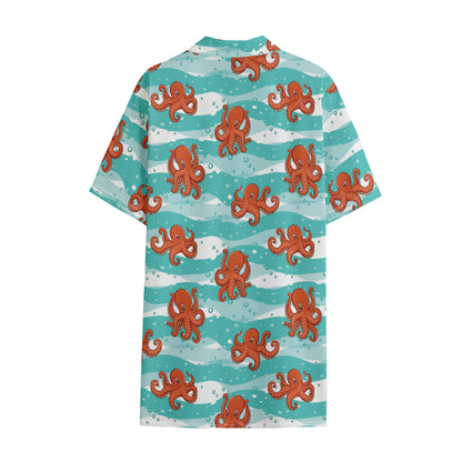 Cartoon Octopus Pattern Print Cotton Hawaiian Shirt