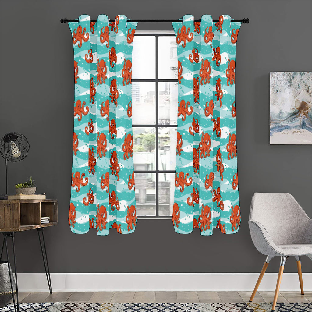Cartoon Octopus Pattern Print Curtain