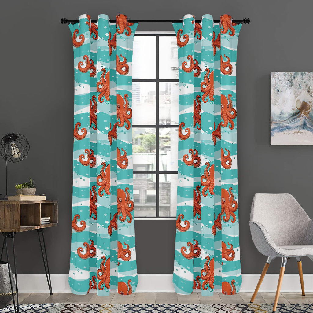 Cartoon Octopus Pattern Print Curtain