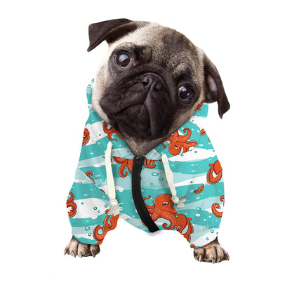 Cartoon Octopus Pattern Print Dog Zip Up Hoodie