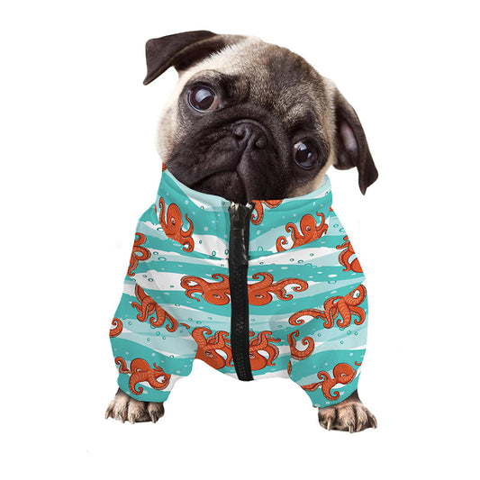 Cartoon Octopus Pattern Print Dog Zip Up Jacket