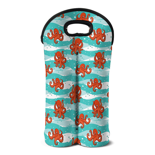 Cartoon Octopus Pattern Print Double Neoprene Wine Tote