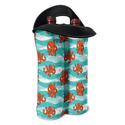 Cartoon Octopus Pattern Print Double Neoprene Wine Tote