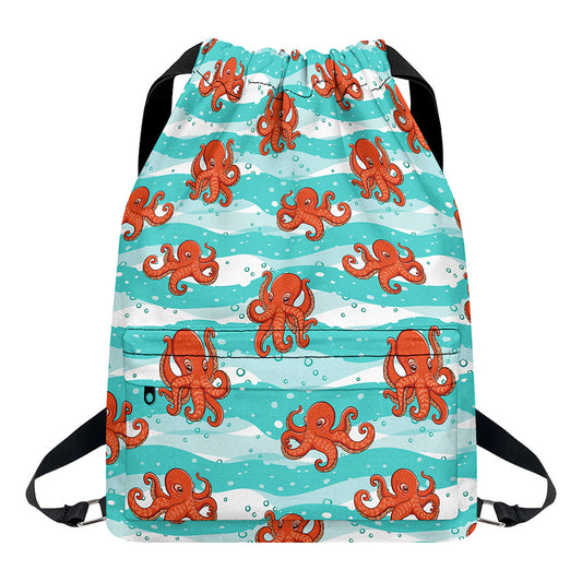 Cartoon Octopus Pattern Print Drawstring Backpack